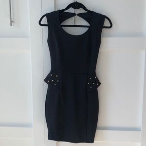 Studded black bodycon fitted short black dress